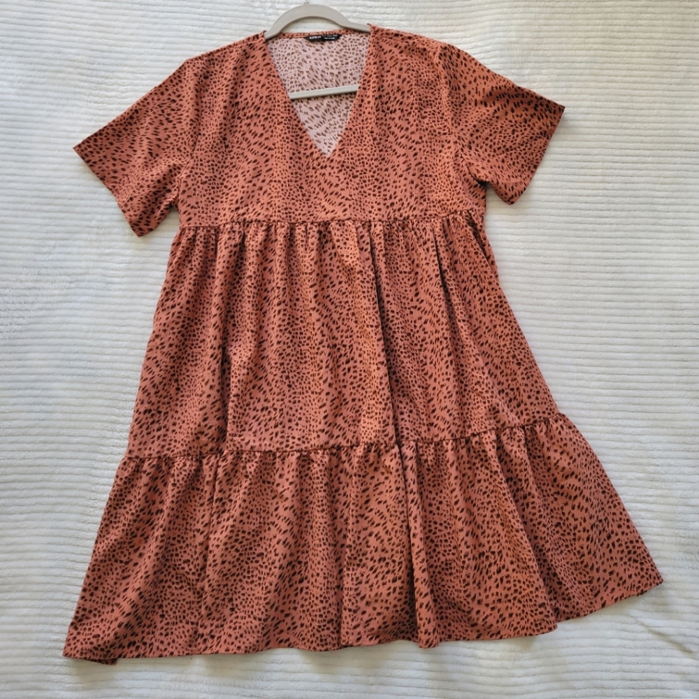 SHEIN Coral Orange Leopard Print Boho Dress Size Large